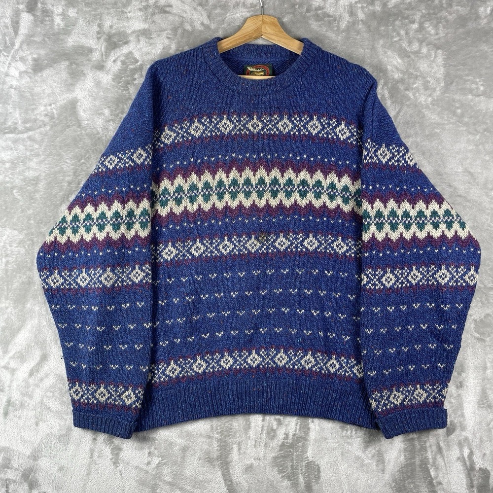Vintage 90s ALPS 100% Wool Sweater Mens Large Cape Isle Holiday Argyle Knit